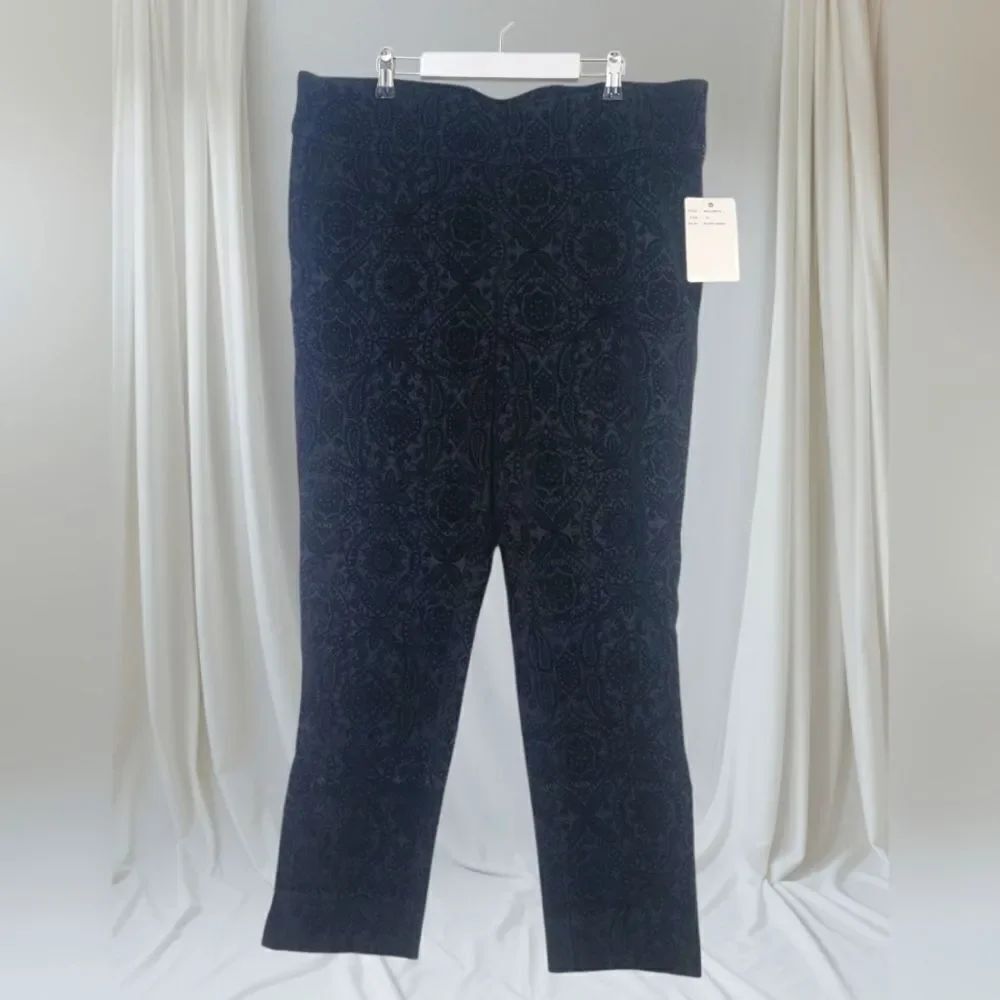 Zac & Rachel Dark Paisley Crushed Velvet Pull On Trousers, Xl